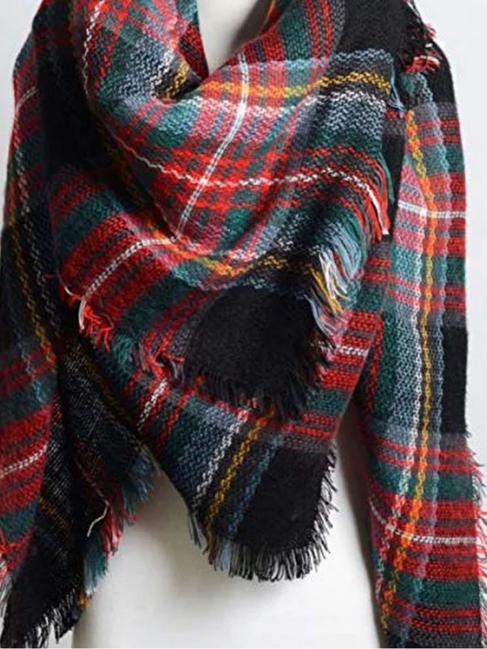 Woven Super Soft Lightweight Acrylic Tartan Red Green Stripe Plaid Scarf Wrap